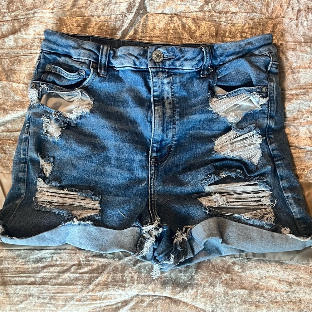 American Eagle Outfitters Blue Distressed Jean Shorts